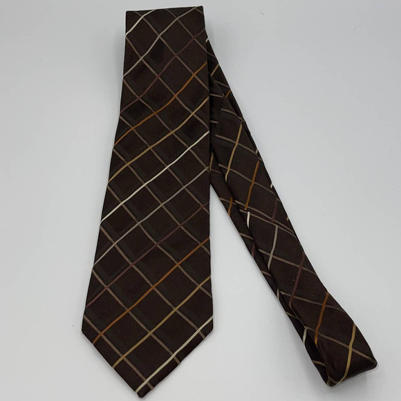 GEOFFREY BEENE BROWN WITH MULTICOLOR SHIMMERY DIAGONAL LINES 100% SILK MEN’S TIE - Picture 1 of 2